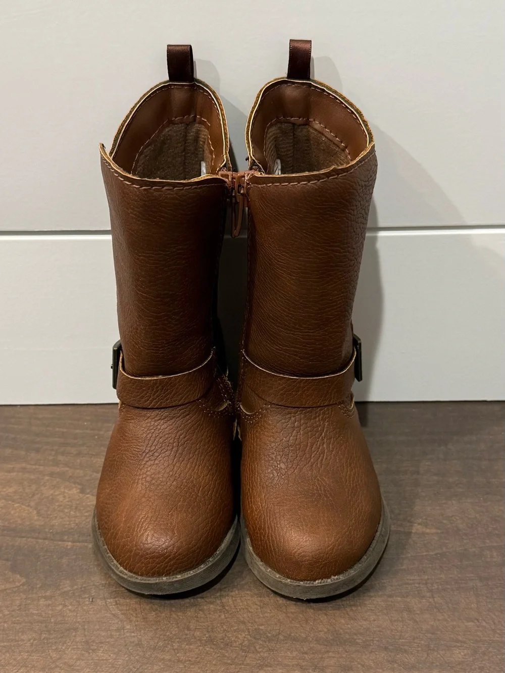 OshKosh B’gosh Girls Brown Riding Boots Buckle Zip Toddler Size 4